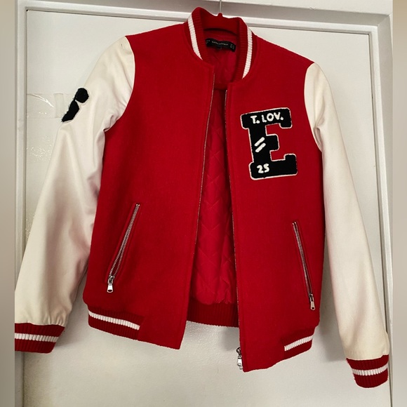 Zara bomber jacket, red &white, xs - Picture 2 of 8